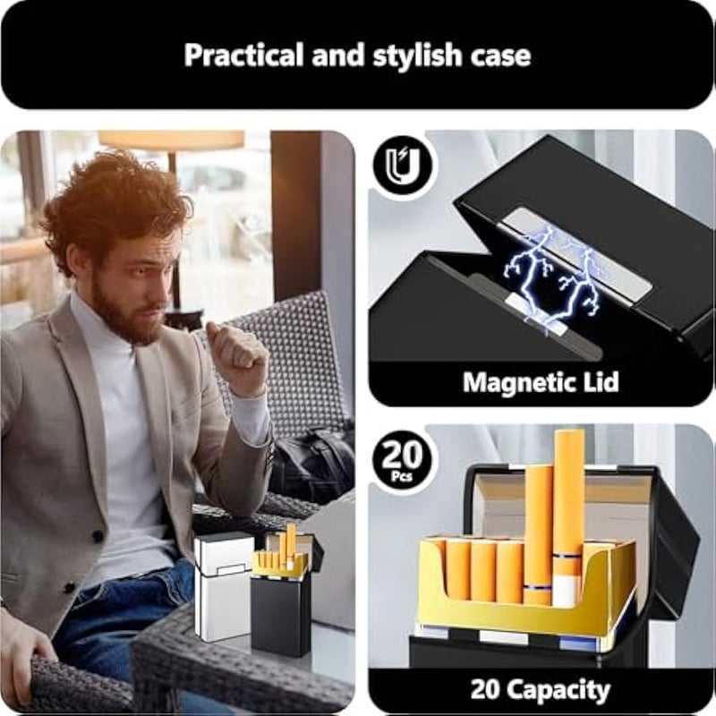Cigarette Case 100s King Size (2 Pack), Magnetic Switch 20pcs Cigarette Holder Case for Men Women, Cigarettes Smoking Accessories, Metal and Plastic Box for  (Black + Silver) - Image 3